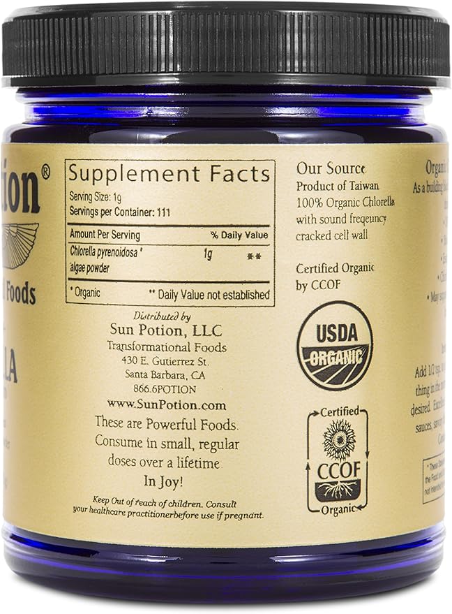 Chlorella Powder 111g by Sun Potion - Premium Organic Superfood, Pure Supplement, Rich in Vitamins, Protein, and Fatty Acids - Vegan, Nutrition, and Potent