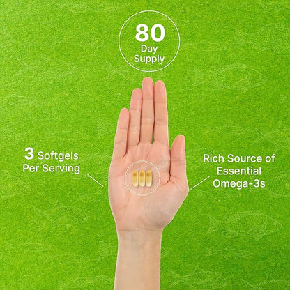 DEAL SUPPLEMENT Omega 3 Fish Oil Supplements, 3,000mg Per Serving, 240 Softgels – EPA 1,200mg + DHA 900mg – Burpless Pills, Lemon Flavored, Wild Caught – Brain & Heart Support – Mercury Free, Non-GMO
