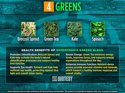 Biotest Superfood Powder Blend of 18 Whole Food Berries, Fruits, and Vegetables - Healthy Polyphenols, Antioxidants, Vitamins, Minerals - 60 Day Supply - 150 g