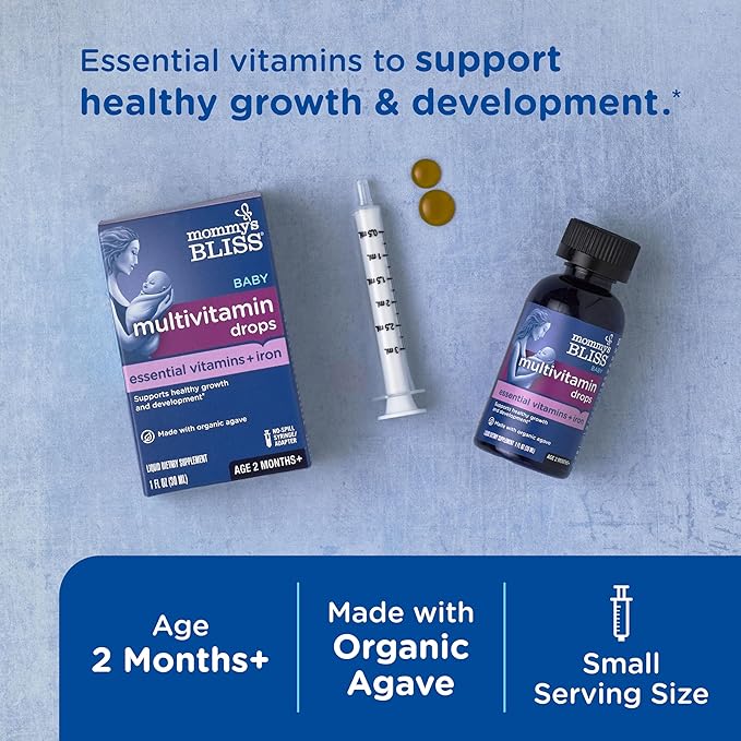 Mommy's Bliss Baby Multivitamin + Iron, Daily Essential Vitamins for Immune Support, Healthy Growth & Bone Development*, Age 2 Months+, 30 ml, Liquid