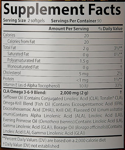Censor - Fat Loss and Body Toner with CLA, Fish Oil, Safflower and Omega 3-6-9 Blend - Dietary Supplement for Improved Energy, Metabolism and Health - 180 Softgels