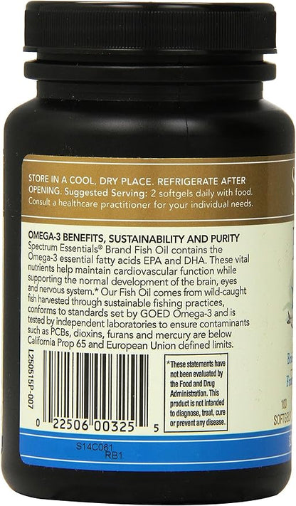 Spectrum Essentials Softgels, Fish Oil Omega-3, 1000 mg, 100 Count