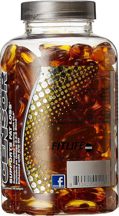 Censor - Fat Loss and Body Toner with CLA, Fish Oil, Safflower and Omega 3-6-9 Blend - Dietary Supplement for Improved Energy, Metabolism and Health - 180 Softgels