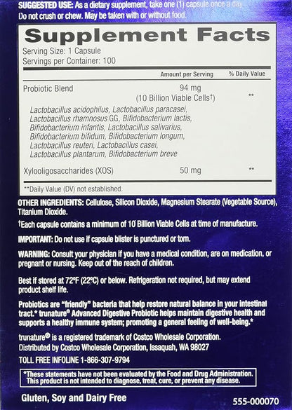 TruNature Advanced Digestive Probiotic, White, 100 Count (Pack of 2)