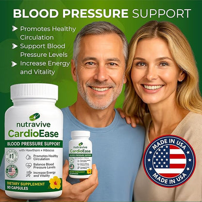 Blood Pressure Support Supplements – Featuring Hawthorn Berry, Hibiscus, Olive Leaf, Garlic Supplements, and Vitamin B12 for Nitric Oxide Supplement and Normal Blood Pressure - 90 caps