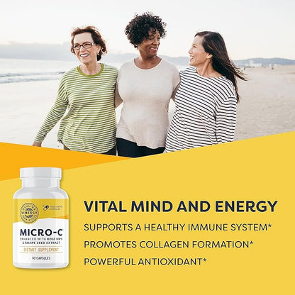 Vimergy Micro-C® Vitamin C Capsules – 500mg per Capsule, Supports Immune Health*, Promotes Collagen Production, Supports Healthy Bones*, Kosher, Vegan & Gluten-Free, Travel Size 90 Capsules