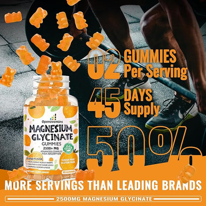 Magnesium Glycinate Gummies- Sugar Free Magnesium Potassium Supplement with Vitamin D, B6, CoQ10 for Calm Mood & Sleep Support - 90 Orange Gummies