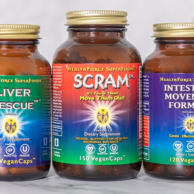 HealthForce SuperFoods Scram - Herbal Supplement with Milk Thistle, Wormwood & Black Walnut - Digestion Support Capsules - 150 Vegan Capsules (Pack of 2)