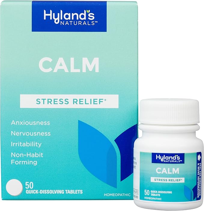 Hyland's Calm Tablets, Stress Relief Supplement, Natural Relief Of Anxiousness, Nervousness, And Irritability, 50 Count (Pack of 1, 50 Count Total)
