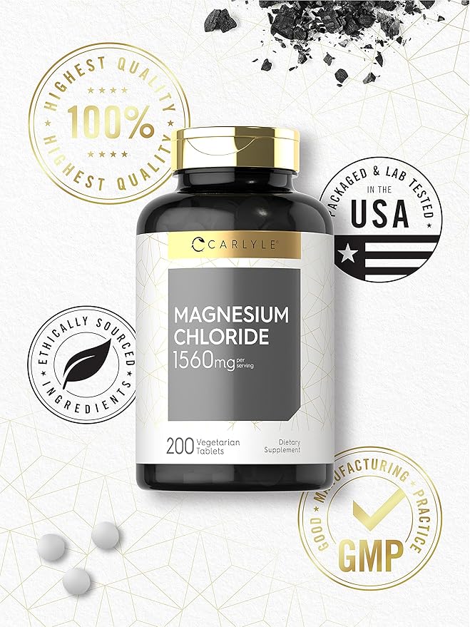 Carlyle - Magnesium Chloride | 1560mg | 200 Tablets | Cloruro de Magnesio Supplement | Vegetarian, Non-GMO, and Gluten Free Formula