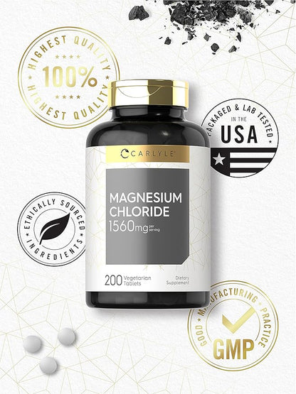 Carlyle - Magnesium Chloride | 1560mg | 200 Tablets | Cloruro de Magnesio Supplement | Vegetarian, Non-GMO, and Gluten Free Formula