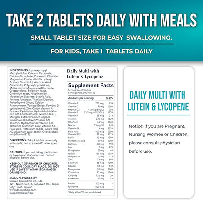 DAIKEN 27 Full Spectrum Mini Multivitamin with Lutein, Lycopene & Folic Acid, Time Released Multivitamin for Women & Men, Vegan & Easy to Swallow, 60 Mini Vitamins Tablets