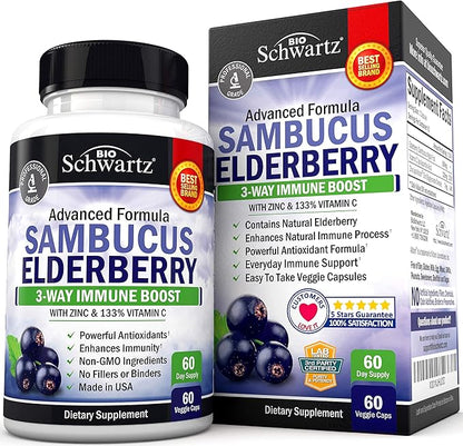 Glutathione Complex with Milk Thistle Extract, Vitamin C & Quercetin + Sambucus Elderberry Capsules with Zinc & Vitamin C - Natural Antioxidant Formulas - Promotes Liver & Immune Support