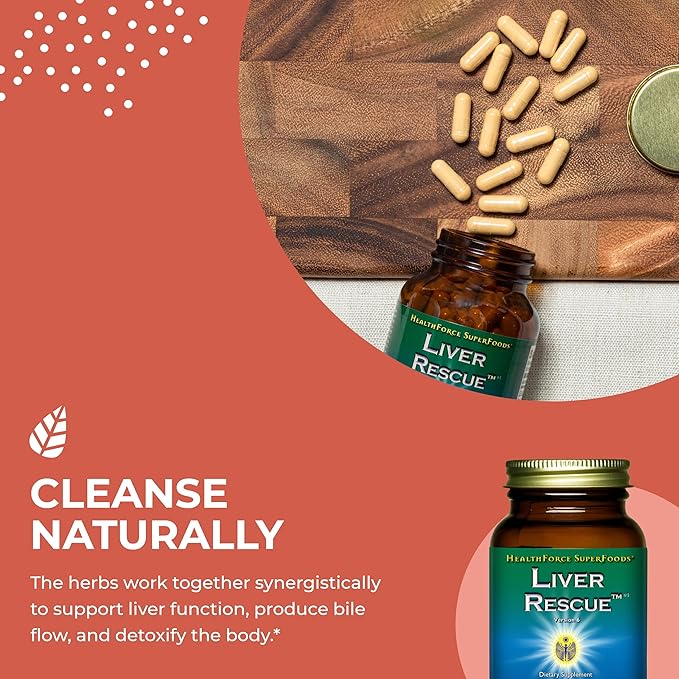 HealthForce SuperFoods Liver Rescue - Natural Liver Cleanse - with Milk Thistle & Dandelion Root - Gluten-Free & Vegan - 60 Capsules