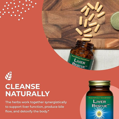 HealthForce SuperFoods Liver Rescue - Natural Liver Cleanse - with Milk Thistle & Dandelion Root - Gluten-Free & Vegan - 60 Capsules