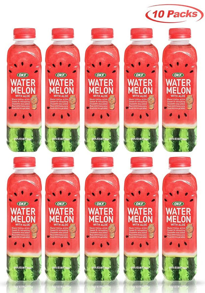 OKF Watermelon with Aloe Vera Drink, Sweet and Refreshing W/Chewable Aloe added. Real Watermelon Juice and Real Aloe Vera Gel Added, 16.9 Fluid Ounce (Pack OF 10)