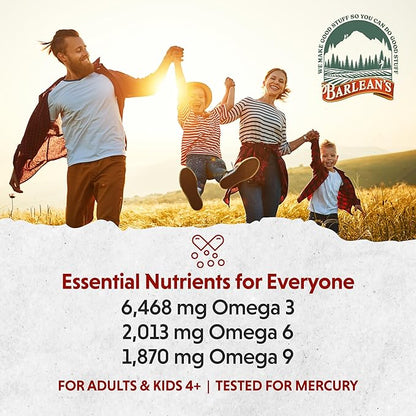 Barlean's Total Omega 3 6 9 Liquid Fish Oil Supplement with Borage and Flaxseed Oil 6,468 mg of Omegas EPA, DHA, ALA, and GLA for Joint and Heart Health, 16 oz