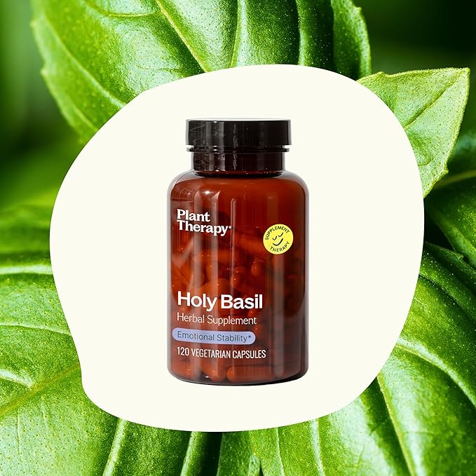 Plant Therapy Holy Basil Herbal Supplement Capsules, Supports Emotional Stability & Positive Mood, Combats Fatigue & Mental Tension, 120 Vegetarian Capsules (4 Month Supply), Made in The USA