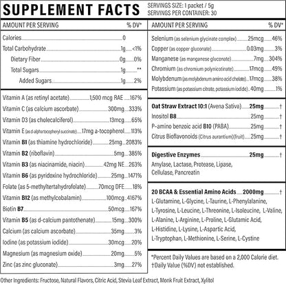 Liquid Multivitamin Drink Mix Vitamin Powder BCAA Won't Upset Your Stomach Daily Keto MultiVitamin for Men and Women Amino Acid Powder Fruit Punch Packet Multivitamin Powder Electrolytes
