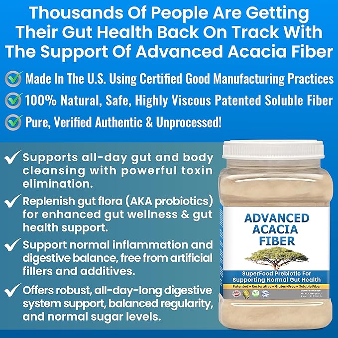 Organic Acacia Fiber Powder Prebiotic Soluble Fiber Powder Perfect Bathroom Trips, Digestion, IBS Relief, Leaky Gut Repair 24oz w/Scooper