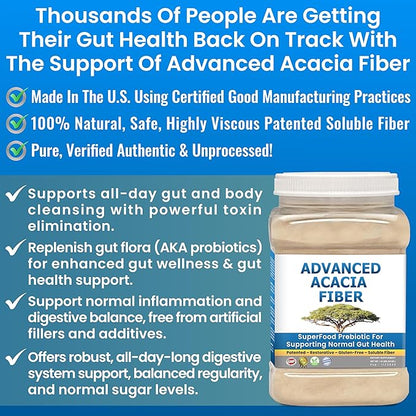 Organic Acacia Fiber Powder Prebiotic Soluble Fiber Powder Perfect Bathroom Trips, Digestion, IBS Relief, Leaky Gut Repair 24oz w/Scooper