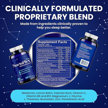 Sleep Aid 30 Tabs - 100% Drug Free & Non-Habit-Forming Sleep Pills – Clinically Formulated Sleep Supplement w/Valerian Root for Sleep - Melatonin, Lemon Balm & Valerian Root Sleep Aid