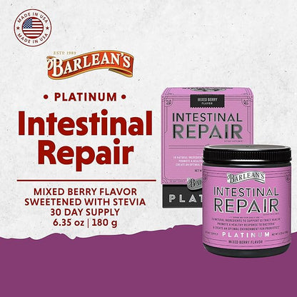 Barlean’s Intestinal Repair Gut Health Powder with 16 Digestive Supplements, L-Glutamine, Marshmallow & Licorice Root, Aloe Vera, and Fiber Mixed Berry Flavor, 6.35 oz