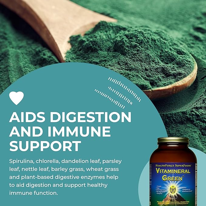 HealthForce SuperFoods Vitamineral Green - Mineral Supplement for Immune & Thyroid Support - Green Powder Supplement with Ingredients from The Land - Gluten-Free & Vegan - 500 Grams