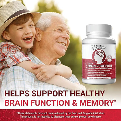 Vegan DHA for Brain and Prenatal 100% Algae Based Omega 3 Essential Fatty Acids with NO Carrageenan, NO Vegetable Oil Plus 2500mcg Astaxanthin