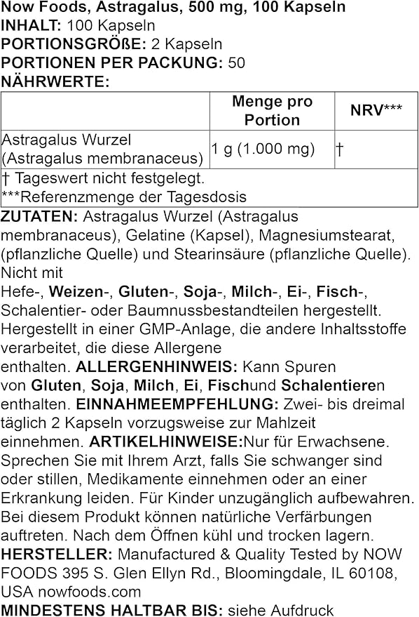 NOW Supplements, Astragalus (Astragalus membranaceus) 500 mg, Immune System Support*, 100 Capsules (Pack of 2)