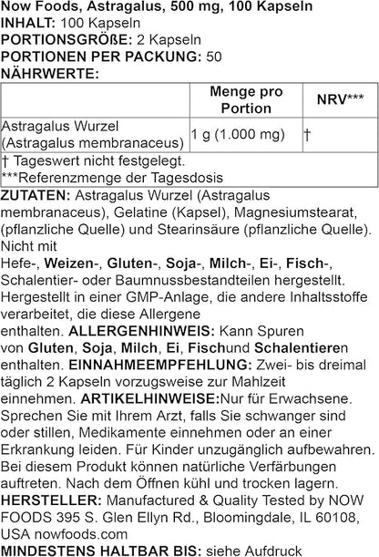 NOW Supplements, Astragalus (Astragalus membranaceus) 500 mg, Immune System Support*, 100 Capsules (Pack of 2)