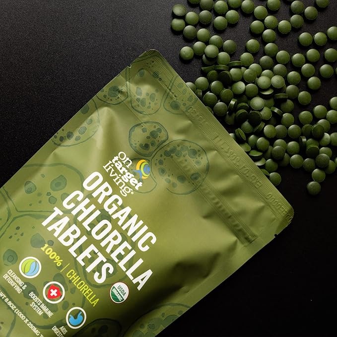On Target Living Organic Chlorella Tablets | USDA Organic | 1000 Tablets | Immune System Boosting | Chlorophyll | Recovery | Athletic Performance | Premium Quality