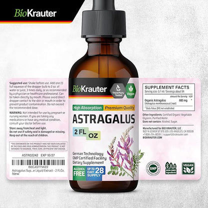 BIO KRAUTER Astragalus Tincture - Astragalus Root Liquid Extract for Immune Support - Alcohol and Sugar Free - High Absorption - Vegan Drops 2 Fl.Oz.