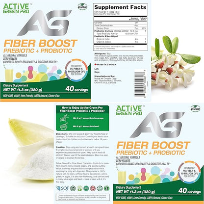 Fibre Boost Prebiotic + Probiotic - Organic - Enzyme & Vitamin Production - Supports Bowel Regularity - Digestive Health - Unflavoured - Gluten Free - Sugar Free - 320g/40 Servings
