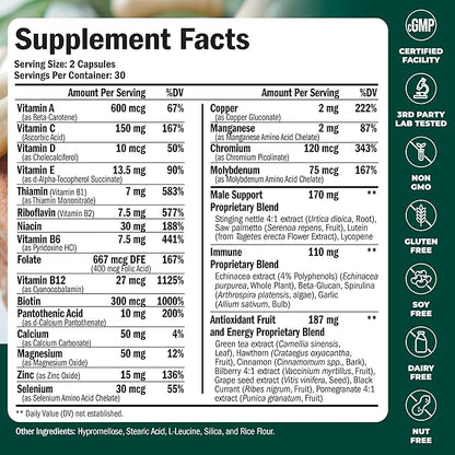 Multivitamin for Men - Daily Mens Multivitamins & Multiminerals with Vitamin D, Vitamin C, B12 Zinc & More. Essential Vitamins for Men for Energy, Focus, Stamina, Performance, Mens Health. 60 Capsules