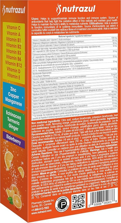 nutrazul Super Immune Effervescent Tablets | Maintains Immune Function & Antioxidant Support | 20 Vitamins, Minerals and Herbs | Orange Flavour | 30 Tablets