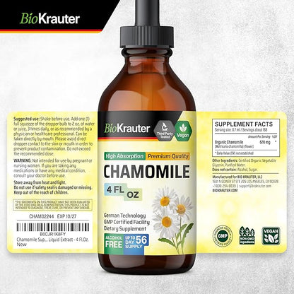 BIO KRAUTER Chamomile Tincture - Chamomile Extract - Supplement for Relaxation and Calmness Support - Alcohol and Sugar Free - Vegan Drops 4 Fl.Oz.