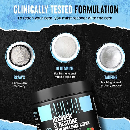 Animal Recovery Chews, Fast Acting Recovery with BCAA, Taurine and Glutamine for Muscle Repair and Hydration - Convenient and Delicious Chews Format