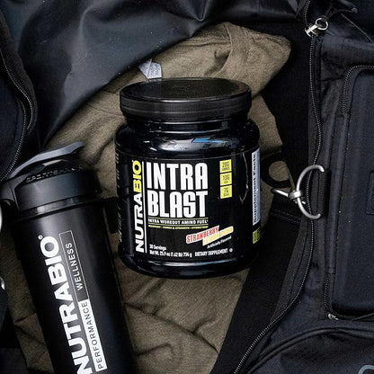 NutraBio Intra Blast Bcaa Powder Amino Acid Supplement, Electrolyte & Hydration Blend, Intra, Pre Workout & Muscle Recovery, 20g Eaa Amino Acids Powder, 5g Glutamine- Strawberry Lemon Bomb, 30 Serving