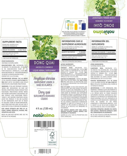 Naturalma Dong quai or Female Ginseng (Angelica sinensis) Root Alcohol-Free Tincture - 4 fl oz Liquid Extract in Drops - Herbal Supplement - Vegan