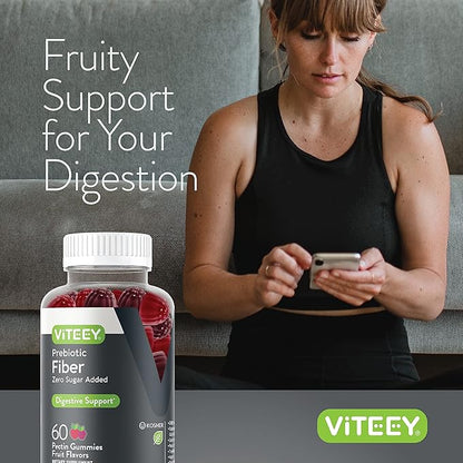 Prebiotic Fiber Gummies for Adults, 4g - Zero Sugar Added - Fiber Supplement Gummies for Digestive Health Regularity & Natural Weight Support - Vegan, Gelatin Free - Chewable Fruit Flavored Gummy