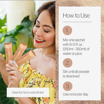 Relumins Marine Collagen Powder Drink Mix - Collagen Peptide with Glutathione, Green Tea, CoQ10, & Hyaluronic Acid Boosts Smooth Glowing Skin - 10 Powder Sachets x Vanilla Flavored