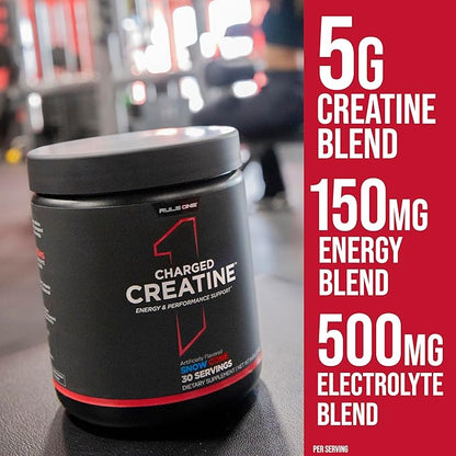 Rule 1 Charged Creatine - Multi-Function Workout Supplement with Creatine, Electrolyte, and Energy Blends for Intensity, Performance, & Hydration Support (30 Servings, Snow Cone)