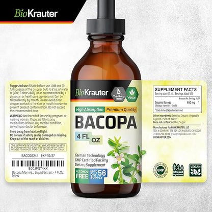 BIO KRAUTER Rhodiola Rosea Tincture 4 Fl. Oz. & Bacopa Tincture 4 Fl. Oz.