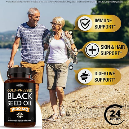 NEW AGE Black Seed Oil Softgel Capsules - Premium Cold-Pressed Nigella Sativa Producing Pure Black Cumin Seed Oil - Non-GMO & Vegetarian (120 Softgels)