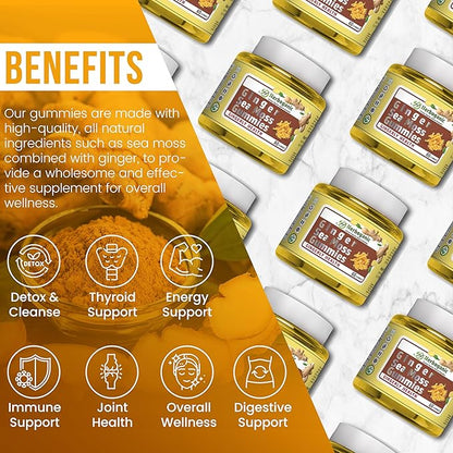Ginger Sea Moss Gummies - Herbal Support for Immune & Digestive Health - Plant-Powered, Gluten-Free & Vegan-Friendly - 60 Count