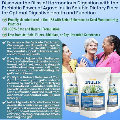 Organic Inulin Powder (16oz/1lbs) Gentle Agave Inulin Prebiotic Soluble Fiber Supplement for Digestive Support, Gut Health, Vegan Baking, Smoothies & Drinks