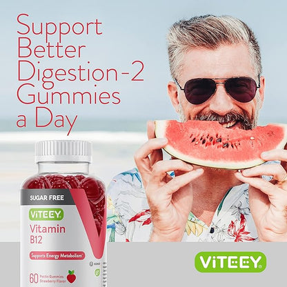 Vitamin B12 Gummies for Adults & Teens 1000mcg, Sugar Free - Good for Energy, Metabolism, Natural Energy Support - Vegan, Gelatin Free, Gluten Free, GMO Free - Tasty Chewable Strawberry Flavored Gummy