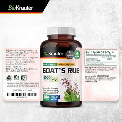 BIO KRAUTER Goats Rue Lactation Support Capsules 1200 mg - 250 Count - Goats Rue Capsules - Natural Breastfeeding Supplements