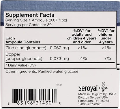 UNDA GAMMADYN Zn-Cu | Zinc-Copper Oligo-Element Supplement | 30 Ampoules